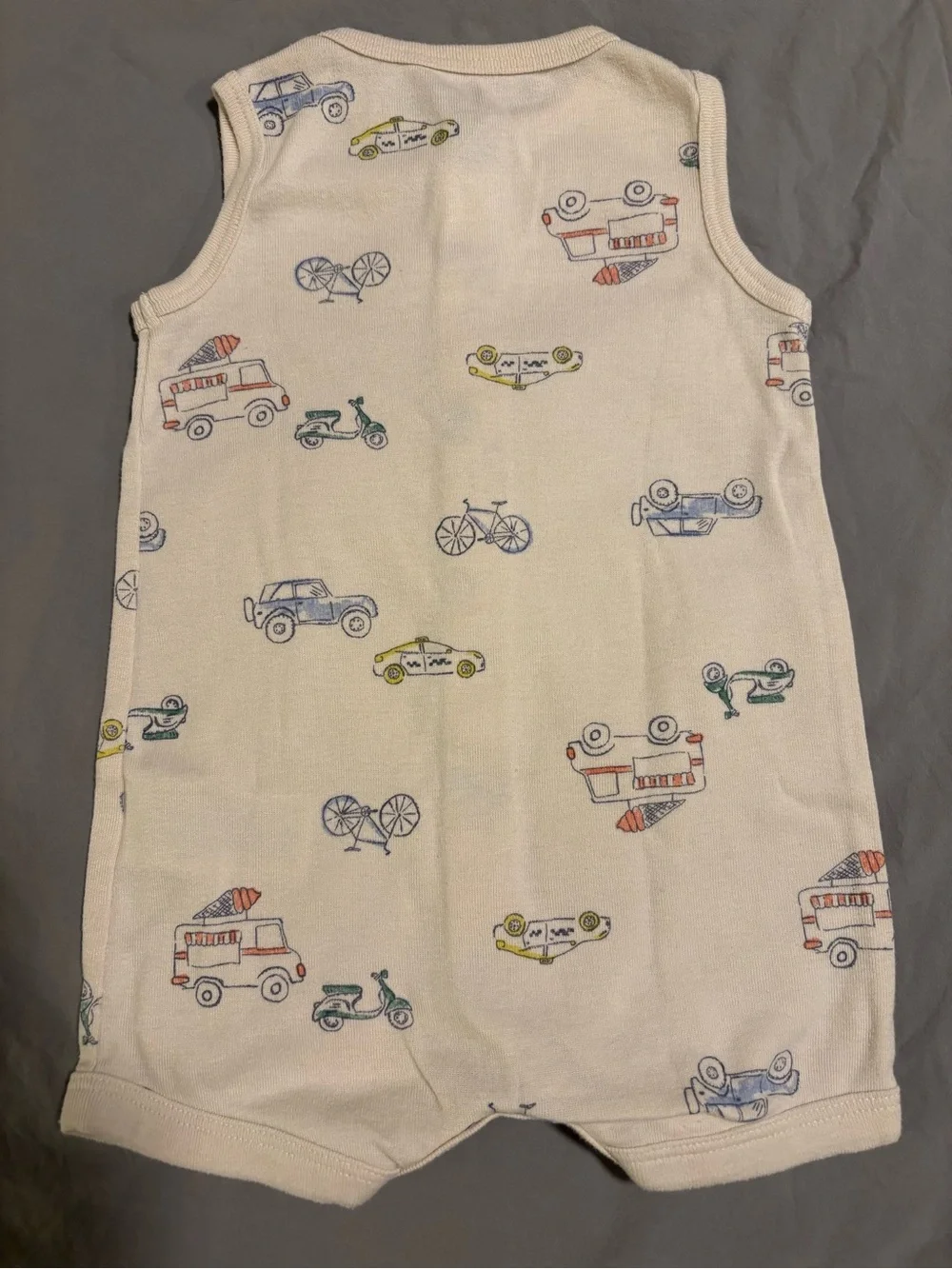 Carter's 6M Sleeveless Cream Snap Romper - Transportation Print